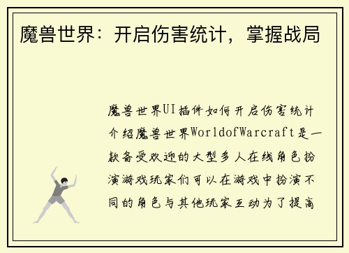 魔兽世界：开启伤害统计，掌握战局